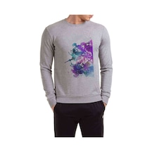 Anime Attack On Titan Baskılı Gri Erkek Örme Sweatshirt (534645010)