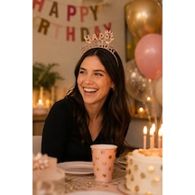 Rose Happy Birthday Taç Taşlı Görünümlü Doğum Günü Parti Aksesuarı Diğer