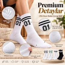 Bezos Unisex Çorap Çizgili 4'lü Set 07 Good Vibes Yazılı Siyah Beyaz Uzun Soket Spor Kolej Stil Rahat Şık Nxrlvng Çok  Renkli