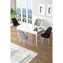 Masa Beyaz 2 Sandalye Siyah 2 Sandalye Zebra Desen