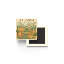 Belçika - Belgium - Paper Cut Art - Baskılı Buzdolap Magneti Kare - 9x9 Cm