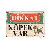 Dikkat Köpek Var Pas Görünümlü Vintage Alüminyum Uyarı Levhası - Pitbull - 15cm X 22,5cm