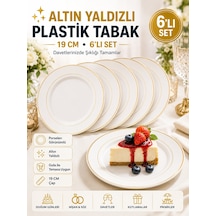 6'lı Altın Yaldızlı Plastik Tabak 19 Cm Porselen Görünümlü Kullan At Parti Davet İkram Tabağı