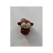 Amigurumi Örgü Maymun Anahtarlık El Yapımı Uyuyan Maymun Figürü, 6 Cm, Çanta Süsü / Hediyelik Kahverengi Kahverengi