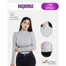 Alya Underwear Kaşkorse Tam Boğazlı Body Sweatshirt, Fitilli Kumaş, Likralı, Gül Kurusu Gri Melanj