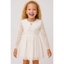 Esila Kids Kız Çocuk Dantel Bolero Kız Çocuk Bolero Özel Gün Kız Çocuk Ceket Modeli 1-11 Yaş Ekru