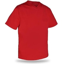 T-shirt V Yaka Kısakol %100 Pamuk Cepli Kırmızı