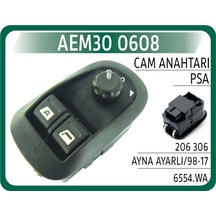 Aem Cam Açma Anahtarı Sol Peugeot 206-partner 98-07 Çiftli-çerçeveli - Ayna Ayarlı Aem30 0608 6554.wa