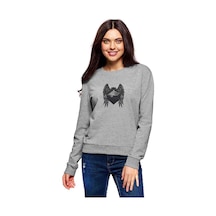 Selçuklu Gri Kartalı Göktürk Baskılı Gri Kadın Sweatshirt