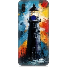 Xiaomi Redmi Note 7 Pro Uyumlu Işık Patlamasında Deniz Feneri Desenli Silikon Kılıf Çok Renkli