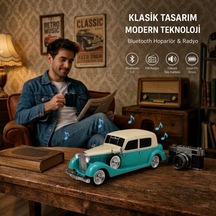 Buffer Retro Klasik Araba Bluetooth Hoparlör, Işıklı Nostaljik Radyo, Yuvarlak Far Detaylı Kablosuz Müzik Çalar