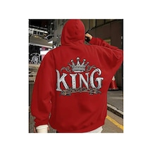 Herkesemoda Arka King Baskı Detaylı Kapüşonlu Sweatshırt Kırmızı