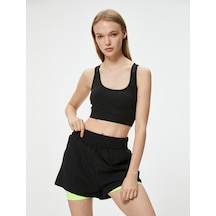 Koton Taytlı Spor Şort Beli Lastikli Yüksek Bel Slim Fit Siyah 5wak40001nw Siyah