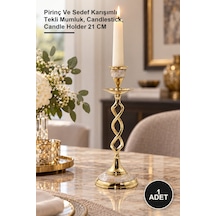 1 Adet Şamdan Pirinç Ve Karışımlı Tekli Mumluk, Candlestick, Candle Holder 21 Cm Diğer