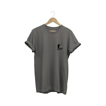 Hunting Avcılık Minimal Av Köpeği Ve Avcı Baskılı %100 Pamuk Regular Fit Unisex T-shirt Gri