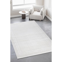 Elina 7107w Krem Halı Modern Çerçeve Desen Dokuma Pamuk Taban Tozuyok Yumuşak Salon Mutfak Halısı