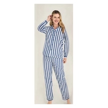 Moda Dua Freshness 4007 Kadın Uzun Kol Çizgili Gaffuriye Pijama Takımı mavi