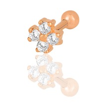 Gümüş Rose Zirkon Taşlı Dört Yapraklı Yonca Tragus Helix Piercing Küpe Gümüş