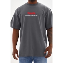 Barlashive Erkek Baskılı T-shirt Kısa Kol Bisiklet Yaka Rahat Kalıp Tişört - Füme Çok Renkli