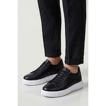Papuçcity Babucci 110 Hakiki Deri Erkek Sneakers Spor Ayakkabı Siyah - Beyaz