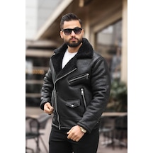 Erkek Biker İçi Kürüklü Ceket/mont Siyah Siyah Biker