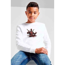 Tshirthane Deadpool Baskılı Unisex Çocuk Beyaz Sweatshirt