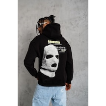 Erkek Baskılı Kapüşonlu 3 İplik Pamuklu Hoodie Sweatshirt - Siyah