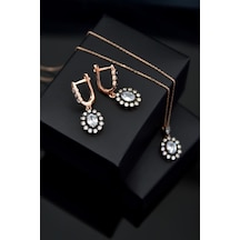 Papatya Silver 925 Ayar Gümüş Rose Kaplama Elmas Montür Oval Set