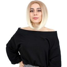 Kahkülsüz Düz Kısa Fiber Sentetik Peruk / Balköpüğü / Platin Ombreli - Temz-462236 Renkli