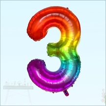 3 Yaş Rakam Folyo Balon. 100 CM - Gökkuşağı