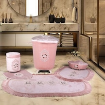 Shems Pudra 6 Prç Kirli Çamaşır Sepeti Seti + Banyo Paspası  Seti Pudra
