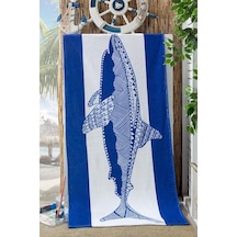 Köpek Balığı Baskılı Mavi Plaj Havlusu 70X155Cm