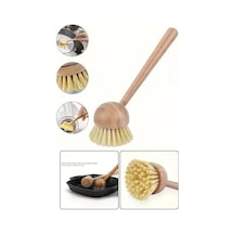 Sert Kıllı Bambu Saplı Ahşap Mutfak Temizlik Fırçası 21 Cm Açık Ahşap