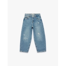 Koton Pamuklu Cepli Mom Fit Denim Pantolon Orta İndigo 6skg40032ad İndigo