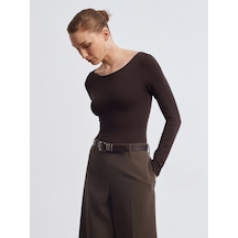 Dilvin 32549 Kayık Yaka Bodysuit-koyu Kahve Koyu Kahve