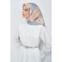 Armine İpek Eşarp 2026 Yaz - 9509-81 Mavi Somon Twill