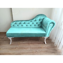 Ters Kol Dekoratif Bihter Koltuk Josefin Puf 120 Cm Beyaz Ayak Turkuaz