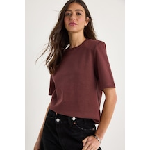 Shade Kadın Bisiklet Yaka Vatkalı Pamuklu Basic T-shirt 241134 60283128 - Koyu Kızıl Kahve Çok Renkli