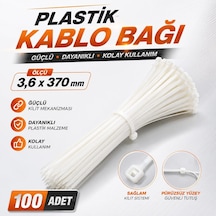 Cırt Kelepçe 3,6x370 Mm Plastik Beyaz Renk 100 Adet Zip Kablo Bağı Çok Amaçlı Bağlama Genel