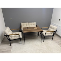 Modern Mars Balkon, Bahçe, Cafe - Metal Kanepe Koltuk Takımı - 2+1+1 + Masa Krem Modernsh34 Krem