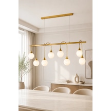 Eskitme Premium Gold 8 Opal Küreli Sarkıt Avize Yemek Masası Salon Mutfak Avizesi 40w Beyaz