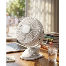 Şarjda Ve Fişte Çalışabilen Portatif Mini Fan Beyaz