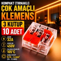 10 Adet Kompakt Tırnaklı Çok Amaçlı Klemens-3 Kutup