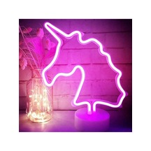 Eşe Sevgiliye Romantik Hediye Unicorn Görselli Dekoratif Neon Led Pembe