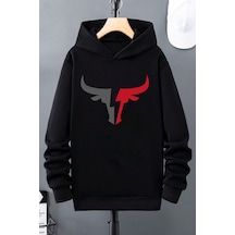 Uyguntarz Boğa Baskılı Erkek - Kız Çocuk Rahat Kalıp Sweatshirt Siyah