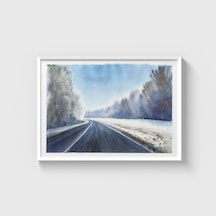 Kış Yolu Manzarası Tablo Çerçeveli Poster Duvar Dekorasyonu Beyaz Çerçeveli Tablo Beyaz Çerçeveli Tablo Dn11d202beyaz