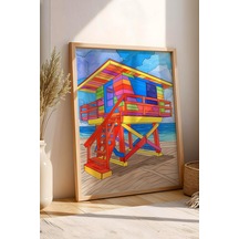 Renkli Cankurtaran Kulubesi Çerçeveli Tablo - Pop Art Poster Tablo
