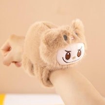 Sevimli Kawaii Labubu Hayvan Tokatlı Çıtçıtlı Sarma Bileklik Labubu Peluş El Yüzügü Bileklik Açık Kahverengi