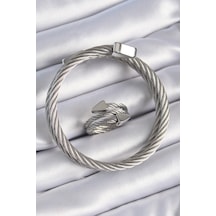 316l Çelik Gümüş Renk Sarmal Model Erkek Bileklik Yüzük Kombini - Tj-eb3689 Diğer