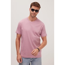 Tudors Unisex Relax Fit Rahat Kesim %100 Pamuk Yumuşak Dokulu Hafif Kalın Lila Bisiklet Yaka Tişört-34944 Lila